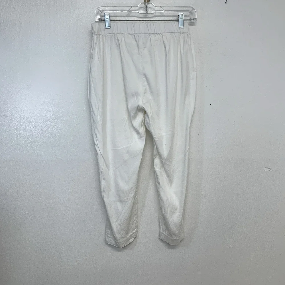 J Jill Love Linen White Pants Crop Side Zip Small Petite Stretch Vacation Resort